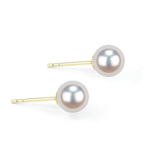 5.5-8.5mm White Akoya Pearl Stud Earrings 18K Gold - Earrings made with hand-selected pearls from House of Pearls