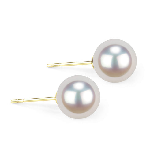 5.5-8.5mm White Akoya Pearl Stud Earrings 18K Gold - Earrings made with hand-selected pearls from House of Pearls