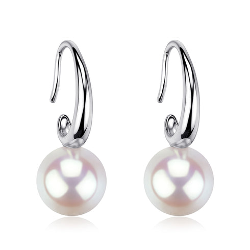 8-9mm Akoya Pearl Hook Modern Earrings with silver-tone hooks; pair