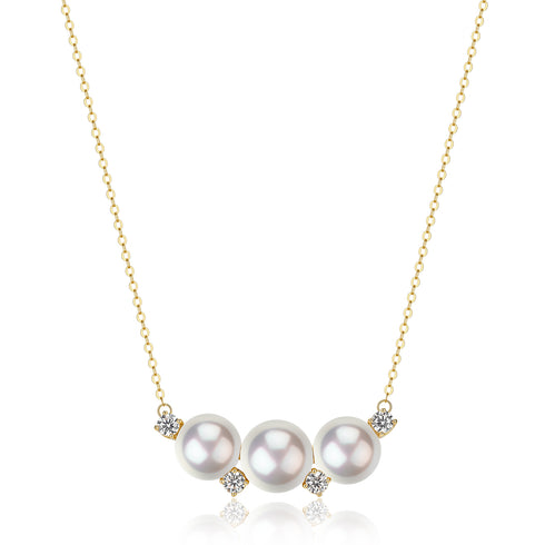 House Of Pearls Necklace with five 7–9mm Akoya pearls and cubic zirconia accents on an 18K gold chain