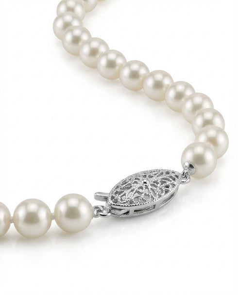 7-8.5mm Japanese Akoya White Pearl Strand Necklace - 14K White Gold