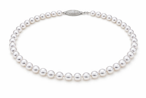 7-8.5mm Japanese Akoya White Pearl Strand Necklace - 14K White Gold
