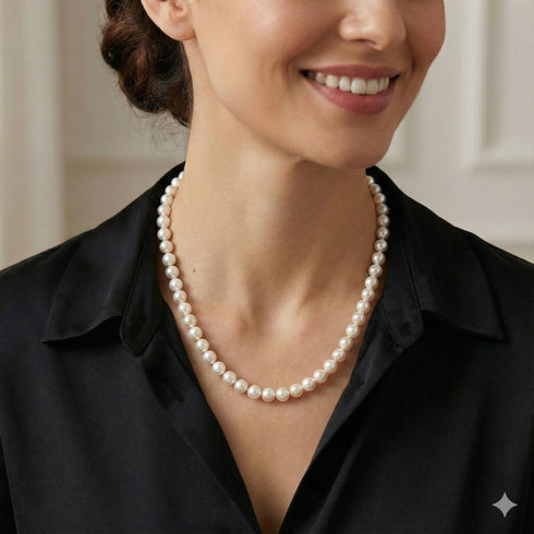7-8.5mm Japanese Akoya White Pearl Strand Necklace - 14K White Gold