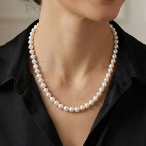 Hanadama Grade Akoya Pearl Necklace, 7.5-8mm white pearls, elegant strand
