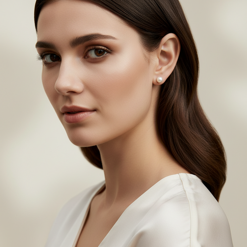 Akoya pearl stud earrings, 5.5–6 mm white pearls, House Of Pearls.
