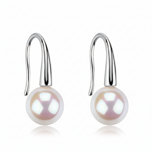 8-9mm White Akoya Pearl Sleek Modern Hook Drop Earrings - Earrings made with hand-selected pearls from House of Pearls