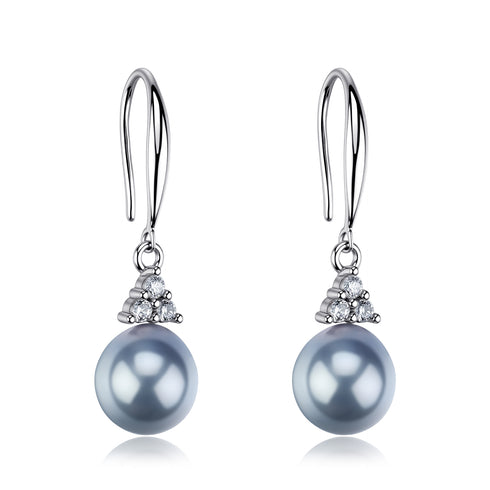 Earrings, sterling-silver drop with pavé crystals and 7–8mm Akoya blue-gray pearls
