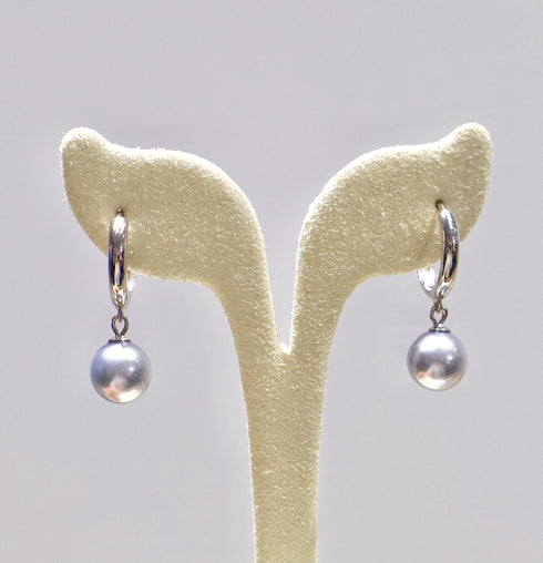 7-8mm Akoya Silver Blue Pearl Hoop Earrings - Earrings made with hand-selected pearls from House of Pearls