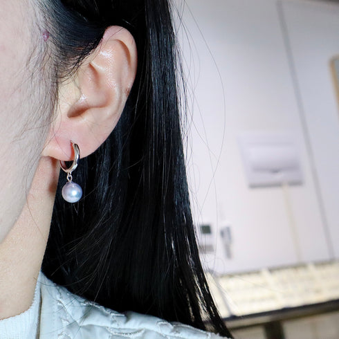 7-8mm Akoya Silver Blue Pearl Hoop Earrings - Earrings made with hand-selected pearls from House of Pearls