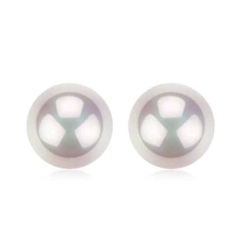 Akoya white pearl stud earrings, oversized, set of two, 9–9.5mm, 18K gold