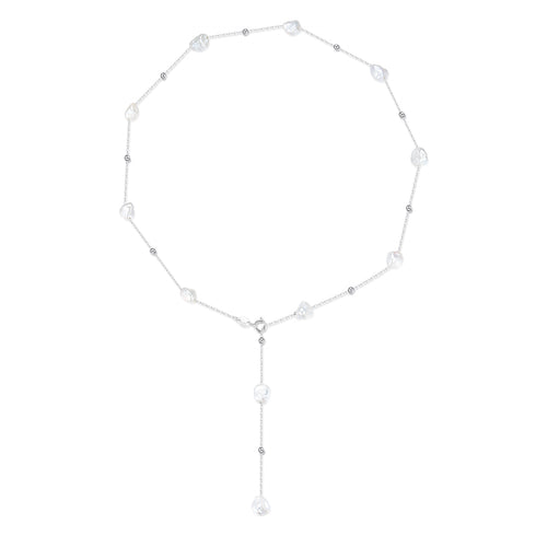 Baroque Freshwater Pearl Y-Shape Necklace on a silver chain with pearl accents; House Of Pearls - ZY