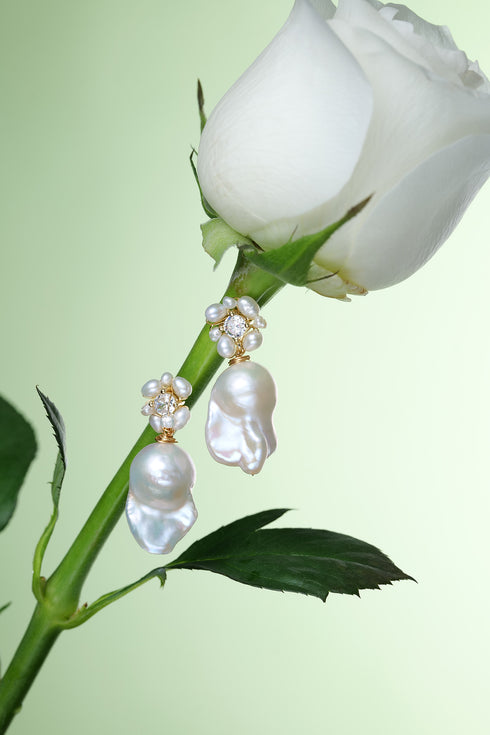Floral Cluster Baroque Freshwater Pearl Drop Earrings - Earrings made with hand-selected pearls from House of Pearls