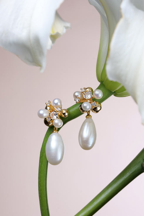 Freshwater Pearl Cluster Teardrop Earrings - Earrings made with hand-selected pearls from House of Pearls