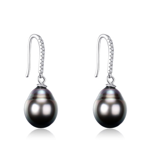 11-12mm Tahitian Black Baroque Pearl Hook Earrings