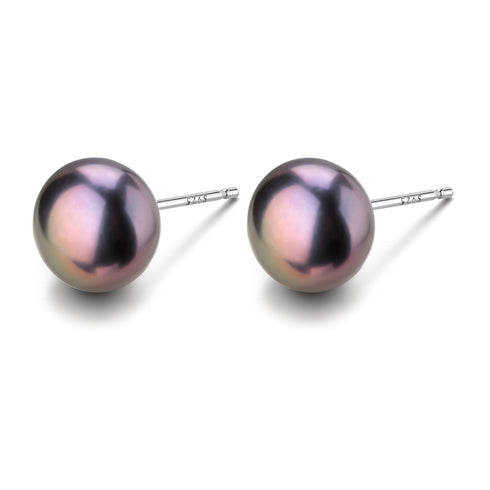 Black Button Freshwater Pearl Stud Earrings - Earrings made with hand-selected pearls from House of Pearls
