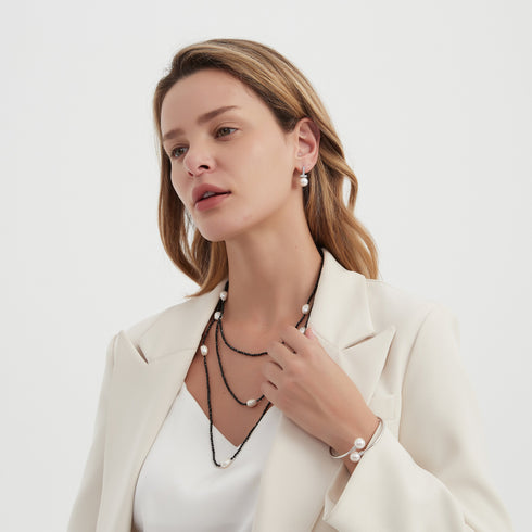 Black Spinel Beaded Baroque Freshwater Pearls Rope Necklace - Necklaces made with hand-selected pearls from House of Pearls