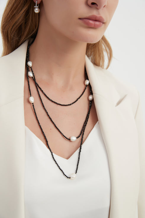 Black Spinel Beaded Baroque Freshwater Pearls Rope Necklace - Necklaces made with hand-selected pearls from House of Pearls