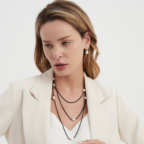Black Spinel Beaded Baroque Freshwater Pearls Rope Necklace - Necklaces made with hand-selected pearls from House of Pearls