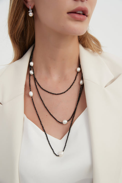 Blue Lapis Beaded Baroque Freshwater Pearls Rope Necklace - Necklaces made with hand-selected pearls from House of Pearls