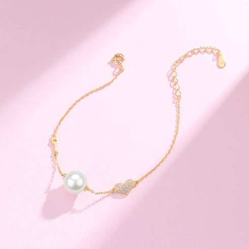 10-11mm Freshwater Pearl with CZ Heart Bracelet - House Of Pearls
