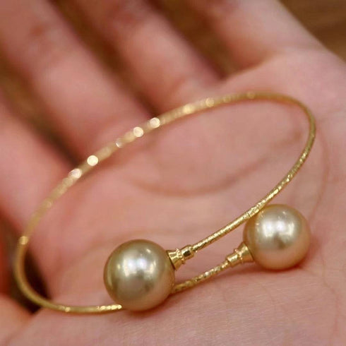 10-11mm Golden South Sea Pearl Bangle Bracelet in 18k Gold - House Of Pearls