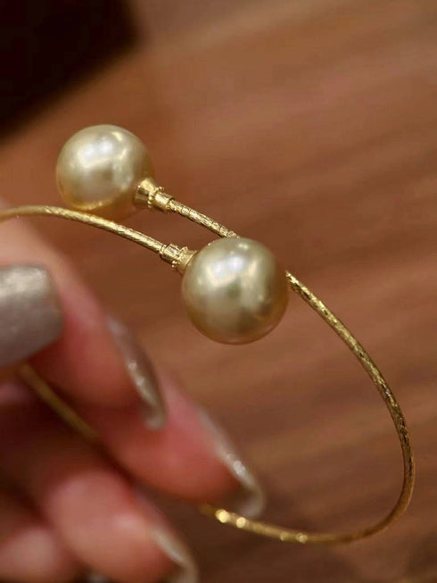 10-11mm Golden South Sea Pearl Bangle Bracelet in 18k Gold - House Of Pearls