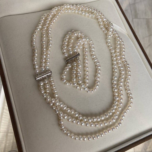 5-6mm Triple Strand Freshwater Pearls Necklace Bracelet Set(Purchase Individually) - House Of Pearls