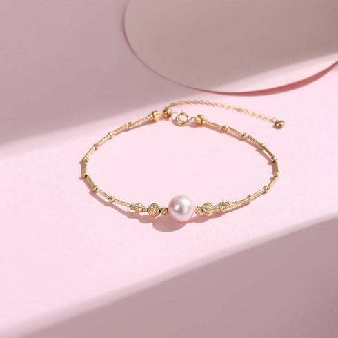 7-8mm Freshwater Pearl Tube Beaded Bracelet 18K Gold - House Of Pearls