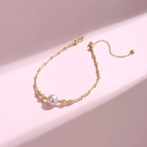 7-8mm Freshwater Pearl Tube Beaded Bracelet 18K Gold - House Of Pearls