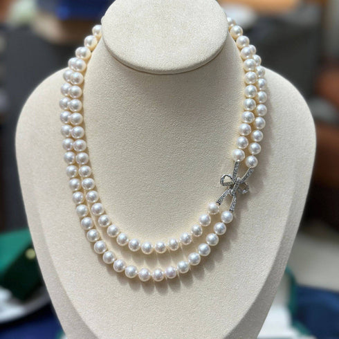 7.0-8.0mm White Freshwater Butterfly Clasp Necklace and Bracelet (Purchase individually) - House Of Pearls