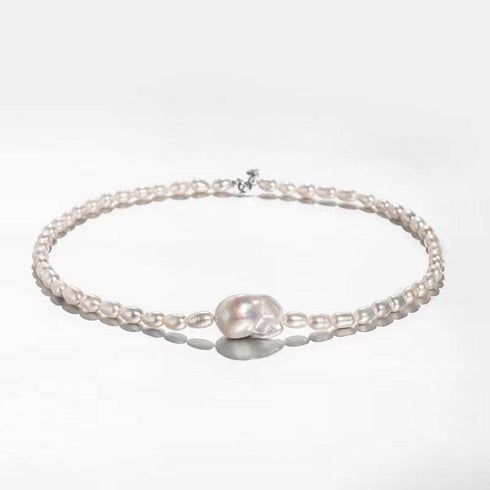 Baroque and Rice Pearl Necklace and Bracelet Set with Adjustable Chains - House Of Pearls