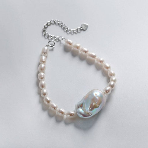 Baroque and Rice Pearl Necklace and Bracelet Set with Adjustable Chains - House Of Pearls
