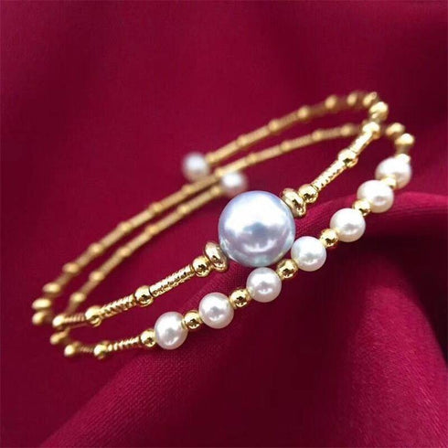 Dual-Layer Gold Beaded Freshwater Pearl Bracelet - House Of Pearls