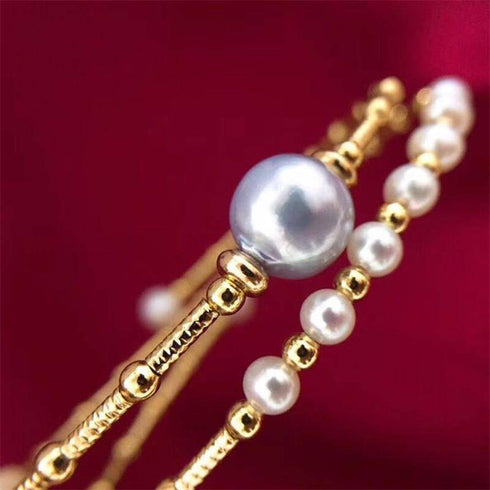 Dual-Layer Gold Beaded Freshwater Pearl Bracelet - House Of Pearls