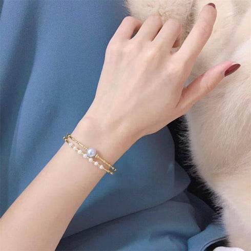 Dual-Layer Gold Beaded Freshwater Pearl Bracelet - House Of Pearls