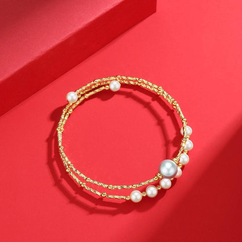 Dual-Layer Gold Beaded Freshwater Pearl Bracelet - House Of Pearls