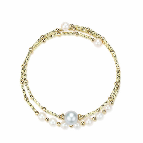 Dual-Layer Gold Beaded Freshwater Pearl Bracelet - House Of Pearls