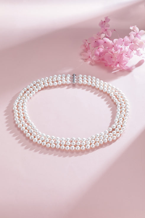 6-7mm Triple Strand White Freshwater Pearl Necklace and Bracelet Set (Purchase Individually) - Bracelets made with hand-selected pearls from House of Pearls