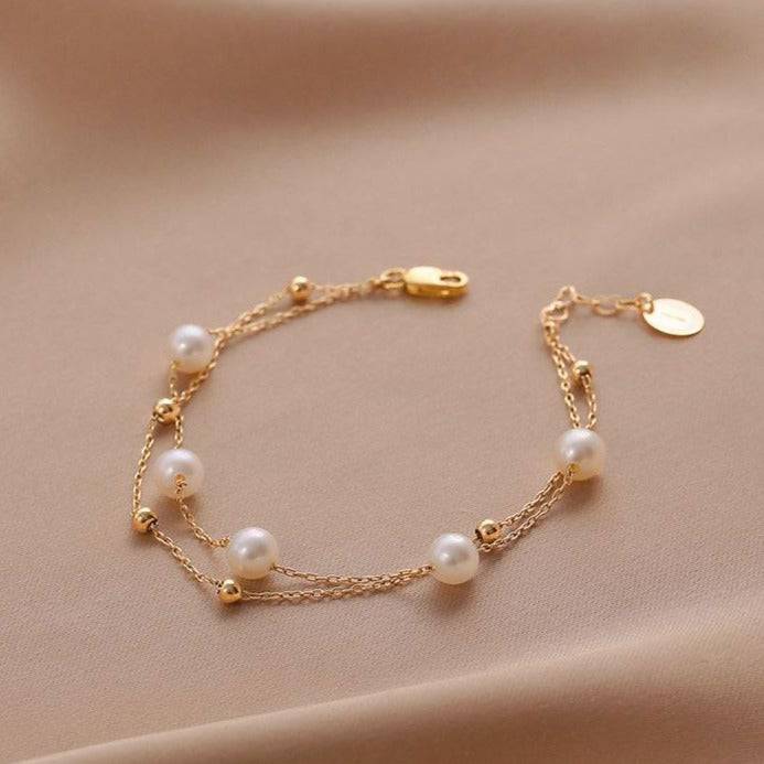 Franconia Daisy Triple 14K Gold Filled Chain and Freshwater Pearls selling Bracelet