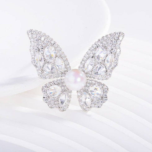 Butterfly Pearl & Cubic Zirconia Brooch - House Of Pearls