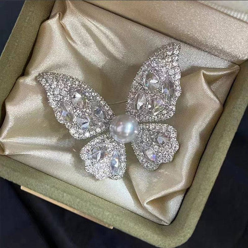 Butterfly Pearl & Cubic Zirconia Brooch - House Of Pearls