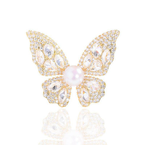 Butterfly Pearl & Cubic Zirconia Brooch - House Of Pearls