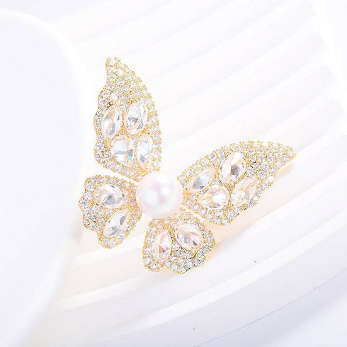 Butterfly Pearl & Cubic Zirconia Brooch - House Of Pearls