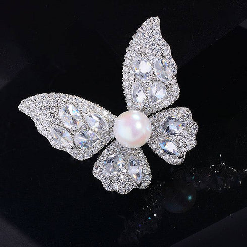 Butterfly Pearl & Cubic Zirconia Brooch - House Of Pearls