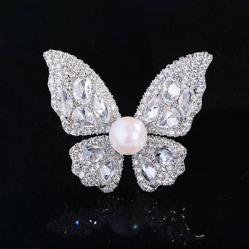 Butterfly Pearl & Cubic Zirconia Brooch - House Of Pearls