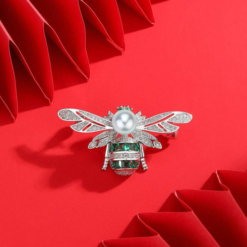 Sparkling Bee Pearl & Cubic Zirconia Brooch - House Of Pearls