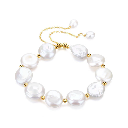 Coin Shaped Freshwater Pearl Necklace Bracelet and Earrings (Purchase Individually) - Sets made with hand-selected pearls from House of Pearls