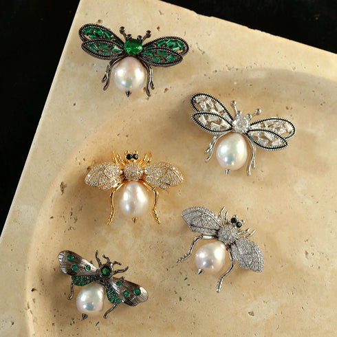 Cubic Zirconia Bee Brooch - Brooch made with hand-selected pearls from House of Pearls