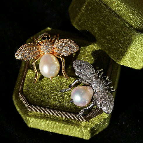 Cubic Zirconia Bee Brooch - Brooch made with hand-selected pearls from House of Pearls