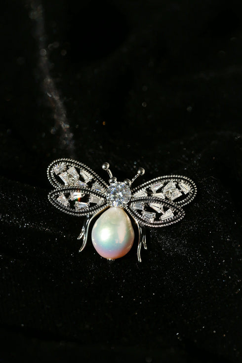 Cubic Zirconia Bee Brooch - Brooch made with hand-selected pearls from House of Pearls